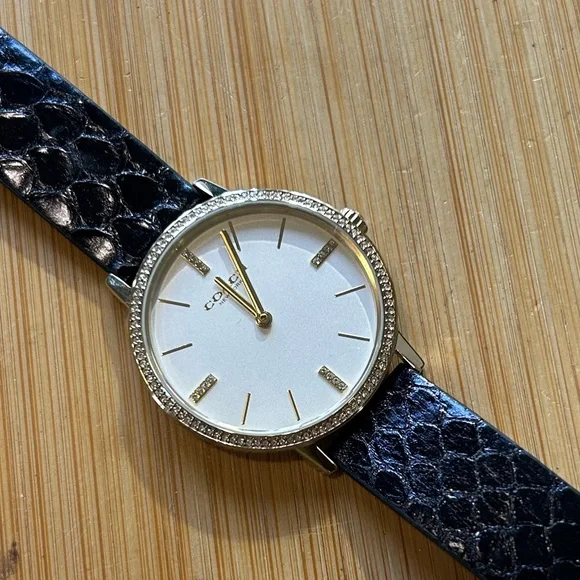 Coach Audrey Watch With 35mm Silver White Face & NavyBlue Leather Band